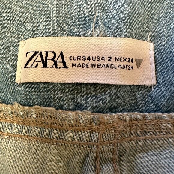 Zara Blue Denim Jean with Paper Bag Waist Wide Legs Size 2 Denim Belt - Picture 9 of 10